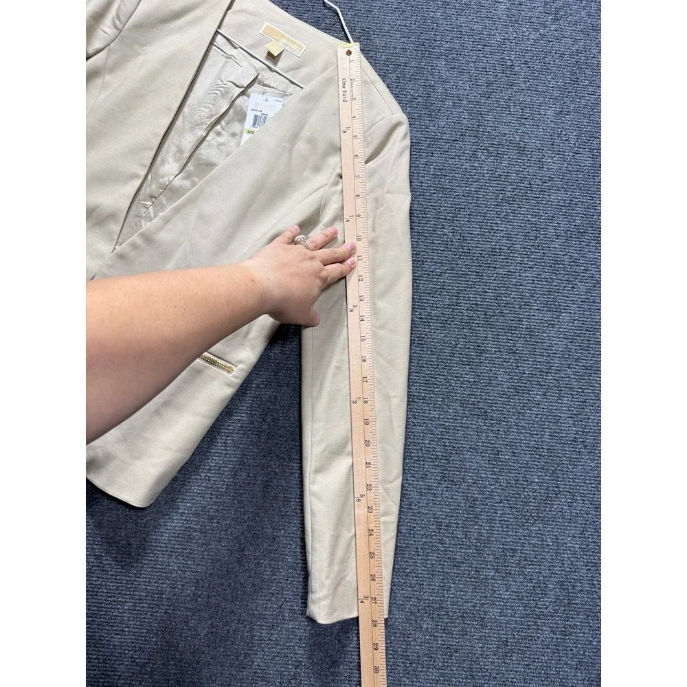 Michael Kors Blazer Women 4 Dune Beige Open Front Zip Pocket QS51B112UE